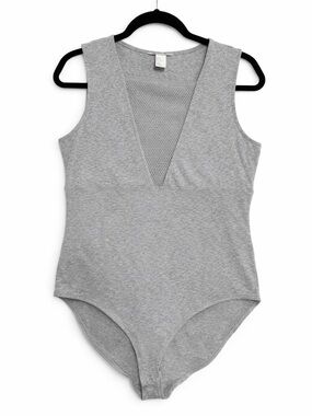 H&M Light Gray Sleeveless Mesh-Trim Bodysuit